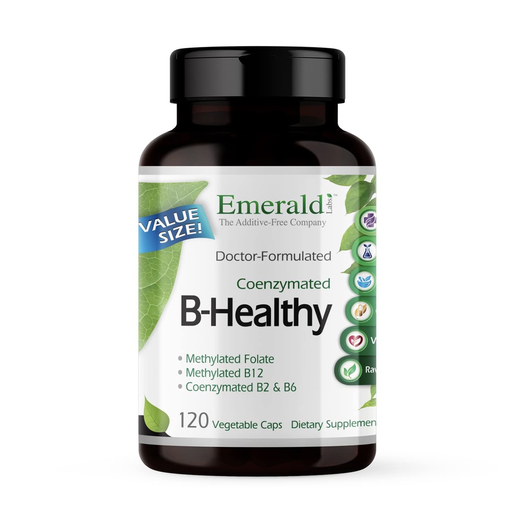 EMERALD LABS B-Healthy - Vegan Vitamina B Complex - Include acid folic metilat și vitamina B spectru complet - Suporturi imune, Brain & Heart Health* - 120 Capsule vegetale