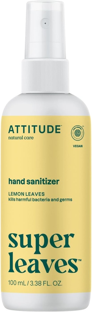 ATITUDE Spray de salubritate manuala, EWG verificat, ucide germeni si bacterii, Vegan & Plant-Based, Seif pentru adulti si copii, frunze de lamaie Parfum, 3.38 Fl Oz (Spray Bottle)