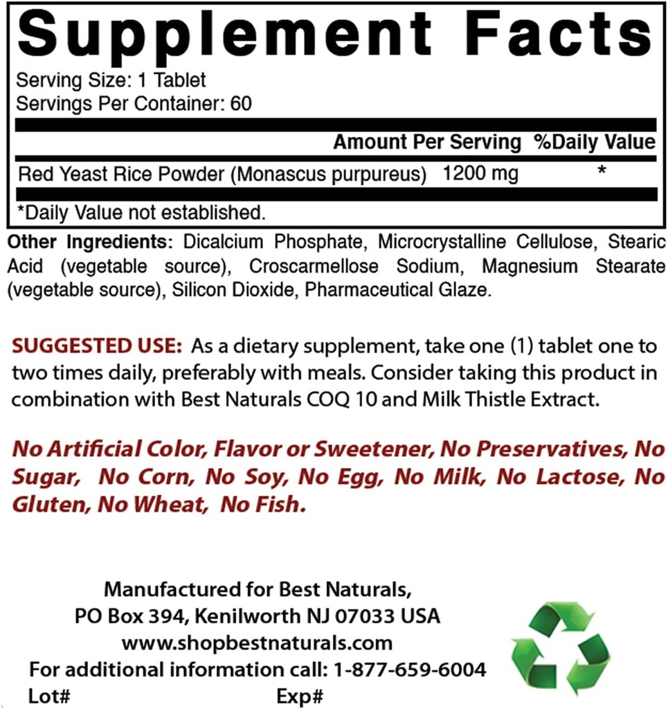 Cele mai bune naturale Red Yeast Rice 1200 Mg & Niacin 500 mg