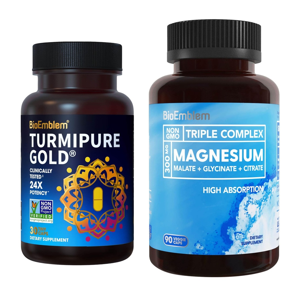 BioEmblem Triple Magneziu Complex și BioEmblem Curcumin Turmeric cu Studiat Clinic TurmiPure