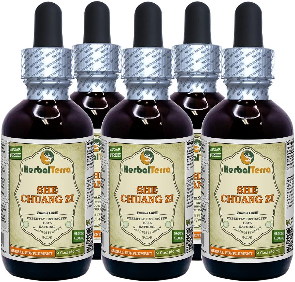 She Chuang Zi (Fructus Cnidii) Tinctură, Extract lichid de fructe uscate organice (Numele brandei: HerbalTerra, Proudly Made in USA) 5x2 fl.oz (5x60 ml)