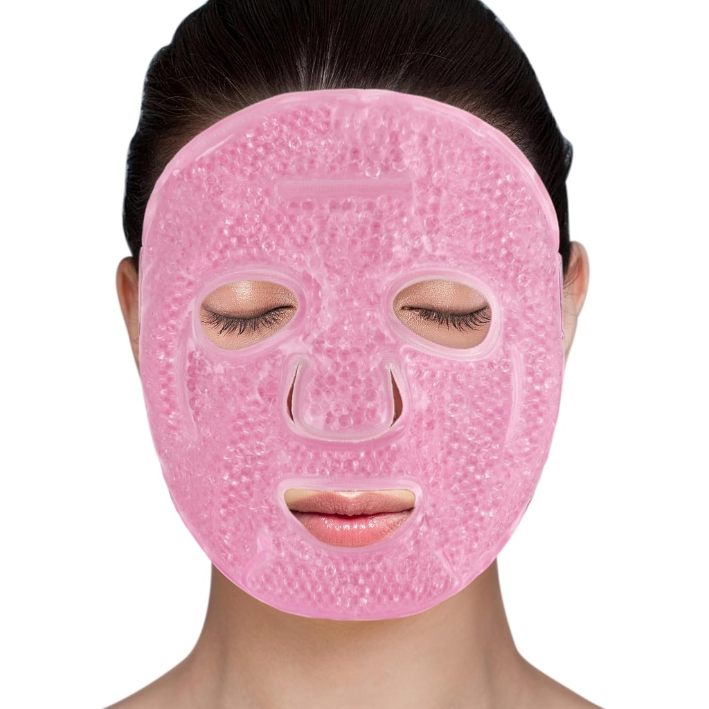 LotFancy Face Ice Pack, Recusible Ice Face Mask, Gel Bead Cold Face Eye Mask, Hot Cold Compress for Puffiness, Facial Routine, Post-Surgical Recovery, Headache, Skin Care, Post Laser Care