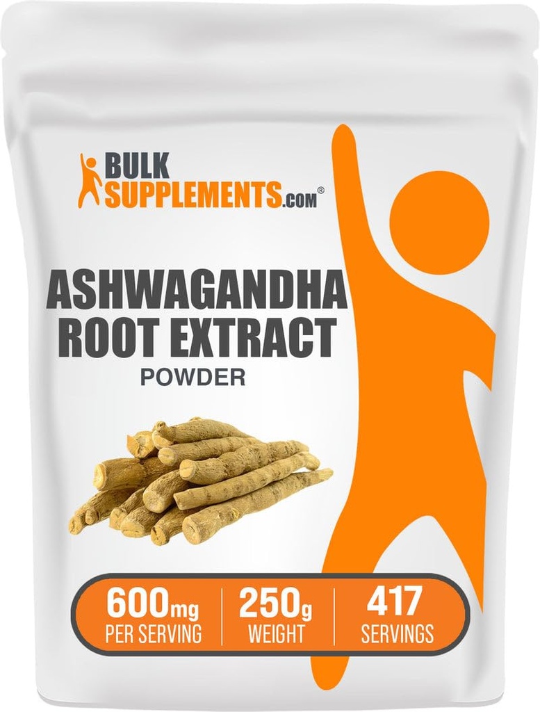 BulkSupplements.com Ashwagandha Root Extract pulbere - Ashwagandha Supliment, Herbal Supplement - Vegan & Gluten gratuit, 600 mg per Serving, 250g (8,8 oz) (Pachet de 1)