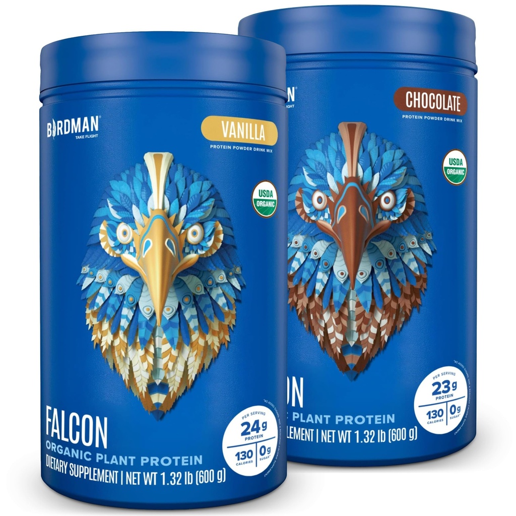 BIRDMAN Falcon Vegan Pudră de proteine Organic, Stevia & Sugar Free, Plant based, Low Carb, Dairy Free, Keto, Non Whey, Probiotic, Pea Puls 