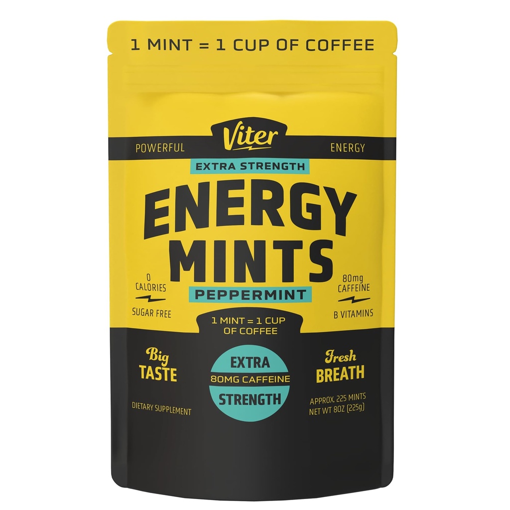 Viter Energie Extra Putere Cafeina menta 80mg Cafeina, B Vitamine, Sugar Free. (Peppermint, 8oz, Bulk Bag)