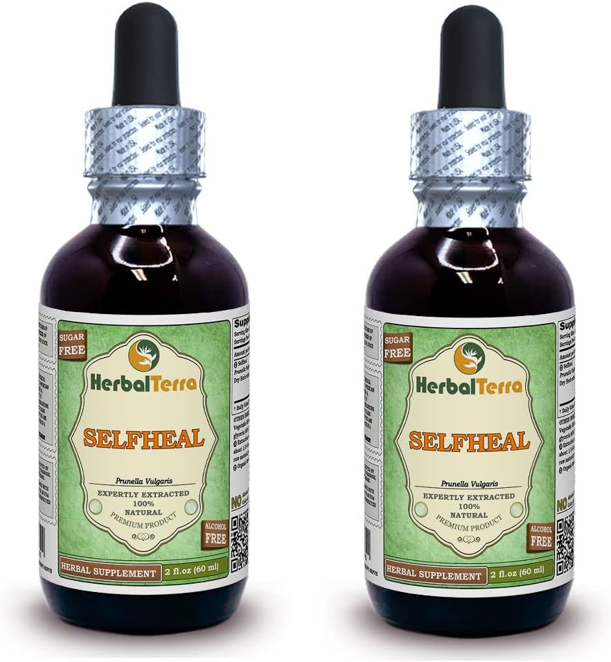 Selfheal (Prunella Vulgaris) Glycerite, Extract lichid de plante organice uscate de alcool-FREE (Numele brand: HerbalTerra, Proudly made in USA) 2x2 fl.oz (2x60 ml)