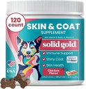 Solid Omega 3 ulei de pește pentru câini Chews moale - pui Omega arostat 3 pentru piele de câine și haine de sănătate - Vitamina C, E & Biotin Chews pentru piele uscată, Suport imun și Mâncărime ajutor pentru câini - toate vârstele 120ct