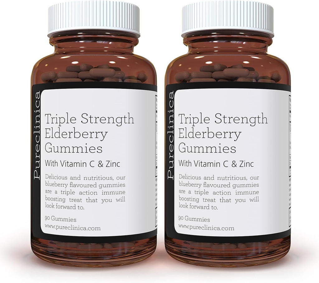 pureclinica Triple Putere ImunÄ de sprijin - gumiile de elderberry cu vitamina C & Zin x 180 Gumies (2 sticle de 90) 