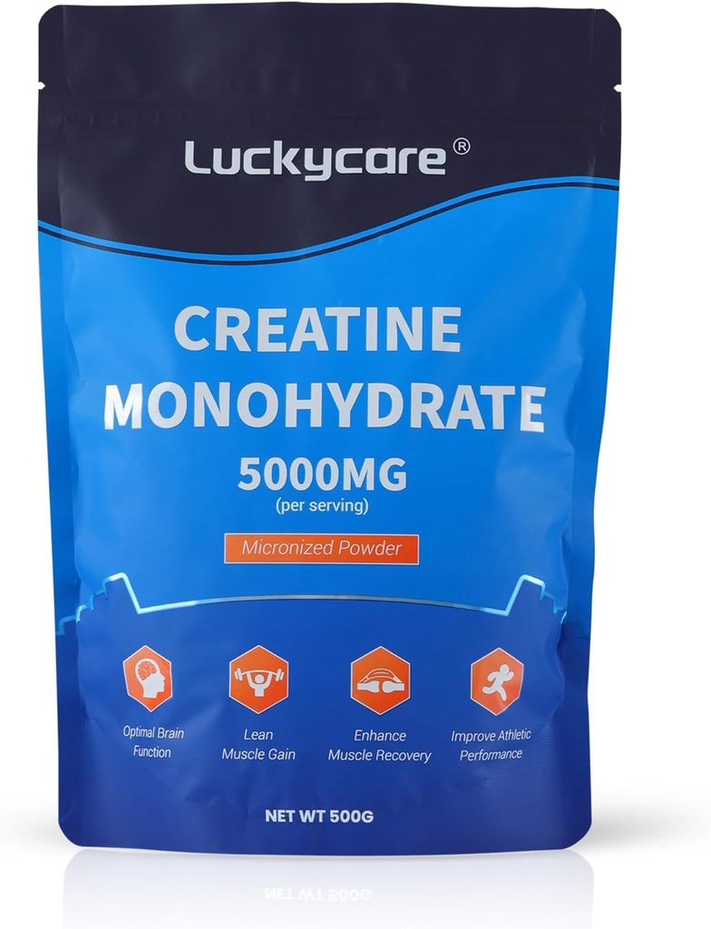 Luckycare Creatina Monohidrat - 5000 mg Pure Micronized Createrina - Creatine Powder Support for Power & Performance - 100 Servings, 500G