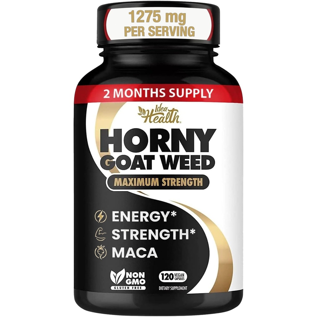 Herny Goat buruieni 1275 mg MAX STRENGTH w/Maca (2 lună de aprovizionare) - Energy & Performance Complex pentru bărbați și femei 120 capsule Vegane