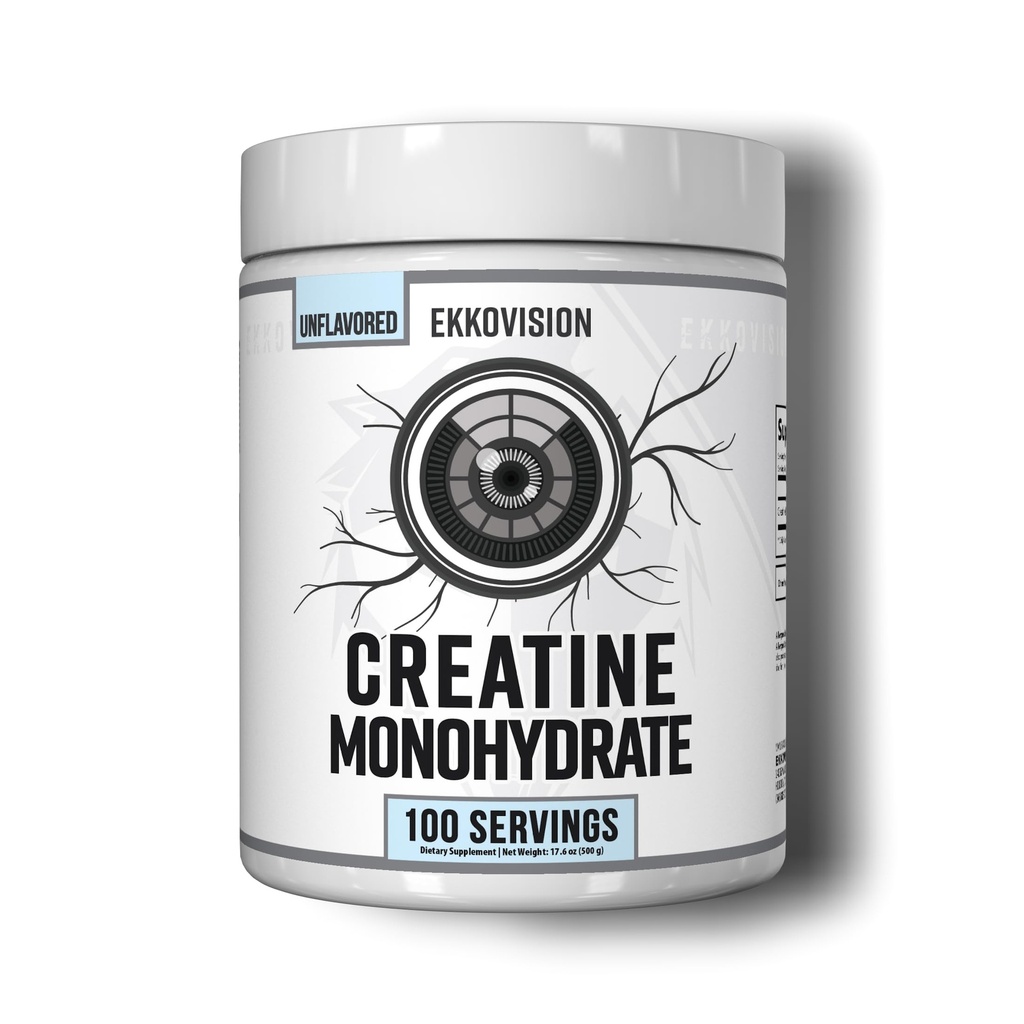 Ekkovision Creatin pulbere monohidrat, Micronizat, Nearomat, Pre Workout & Post Supliment de antrenament pentru bărbați și femei, Suport energetic, Ușor de amestecat în Shake-uri, Smoothies & Beverages, 100 Serviri