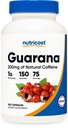 Nutricost Guarana 1000mg Servire, 150 capsule vegetariene - Suplimentul de energie cafeina naturala braziliana
