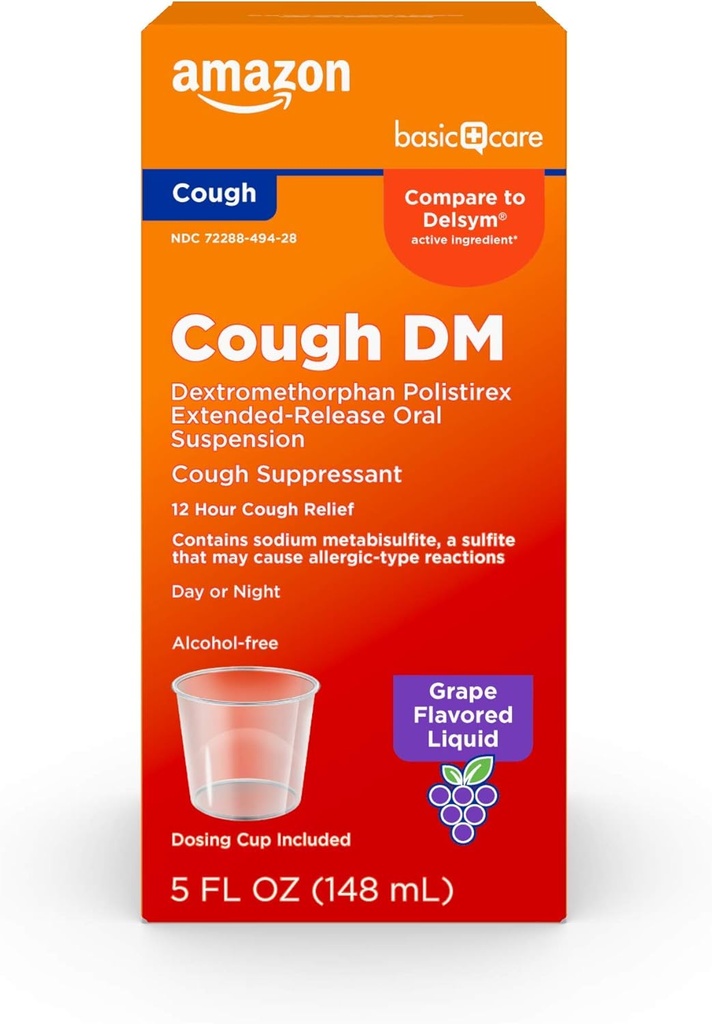 Îngrijire de bază 12 oră Tuse DM Sirop, Extended-Release Dextrometorfan, Aroma de struguri Medicină lichidă, 5 fl oz (Pachet de 1)