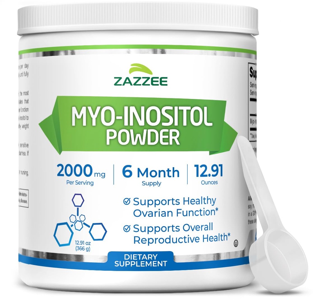 Zazzee Myo-Inositol Powder, 6 Luna de aprovizionare, 183 Serviri, 2000 mg per Serving, Free Scoop pentru doza exactă, 12.91 Ounces, 100% Pur, All-Natural Fertility and Reproductive Support, Vegan, Non-GMO