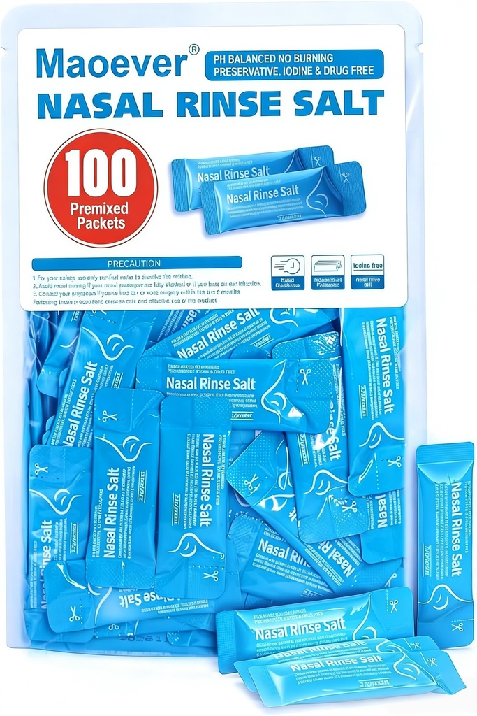 Neti Pot Pachete de sare - 100 Pachete saline individuale înfăşurate pentru Wash Nasal 