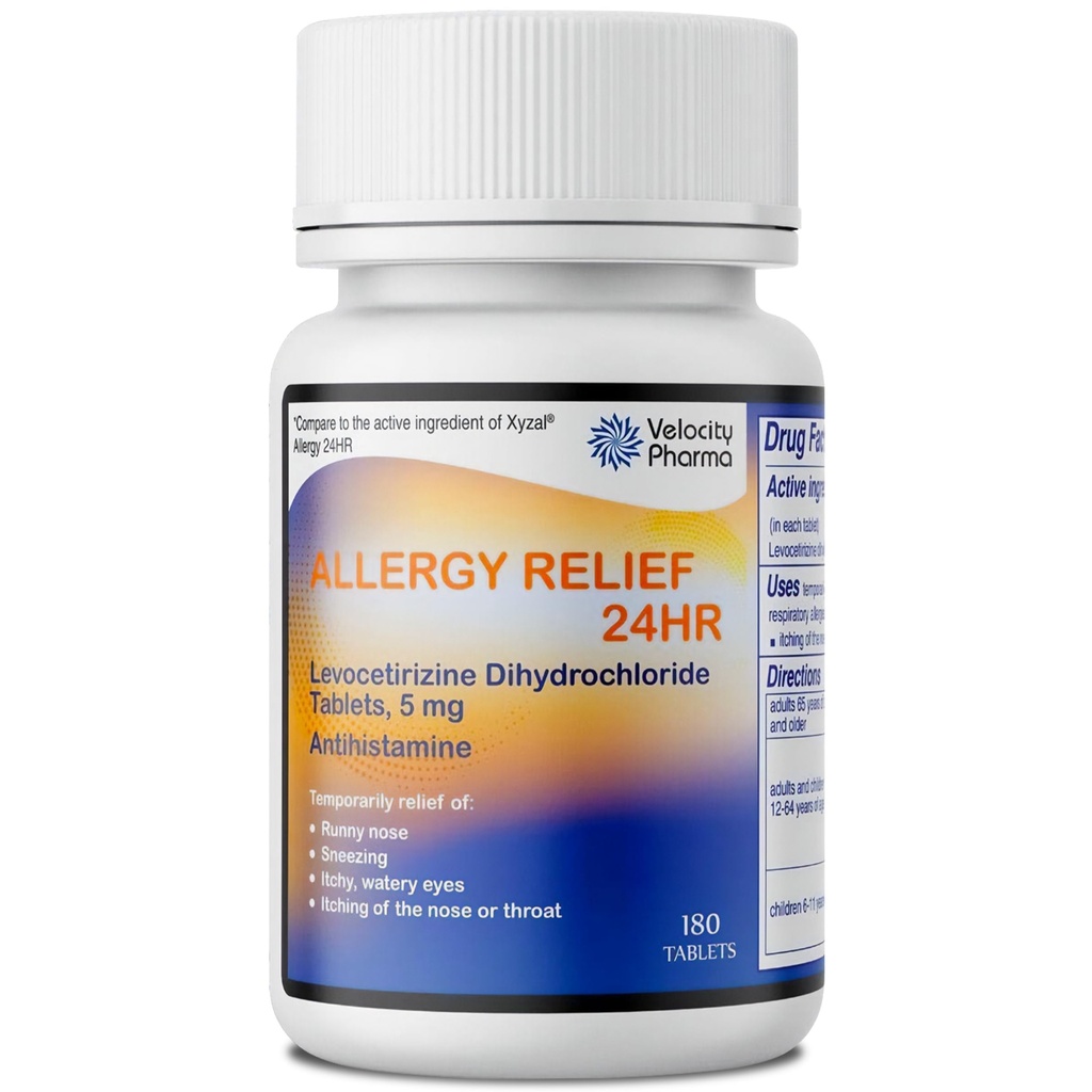 Levocetirizină Dihidroclorură 5 mg USP comprimate, 24 ore Alergie Relief Antihistaminice non- Drowsy, 180 Conte