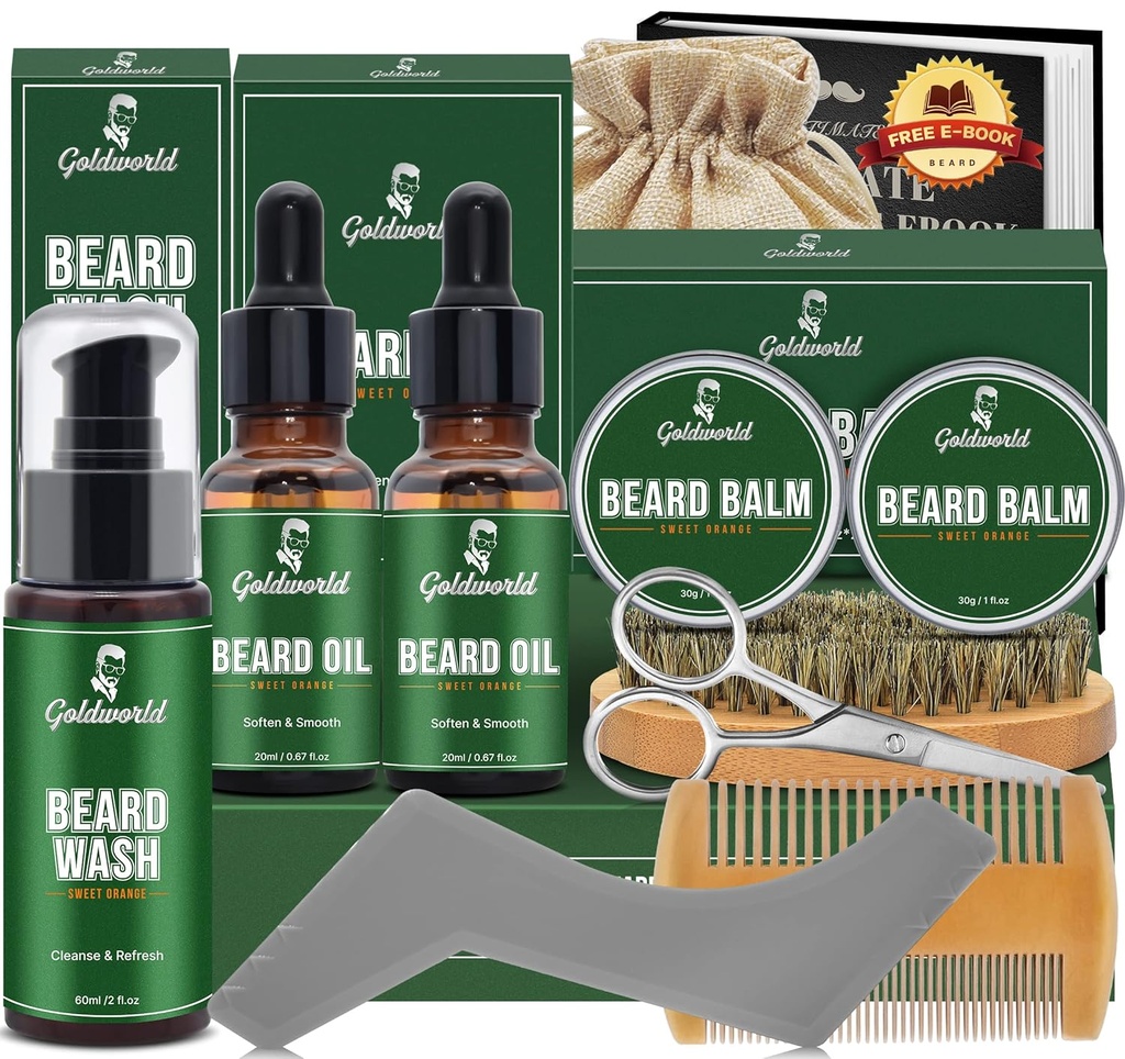 Barbă Kit,Beard Grooming Kit w/2 Pack Barbă ulei &2 Pack Barbă Balsam,Crăciun Stocking Stuffers Cadouri pentru bărbați El soțul tată Prieten,Beard Perie Comb
