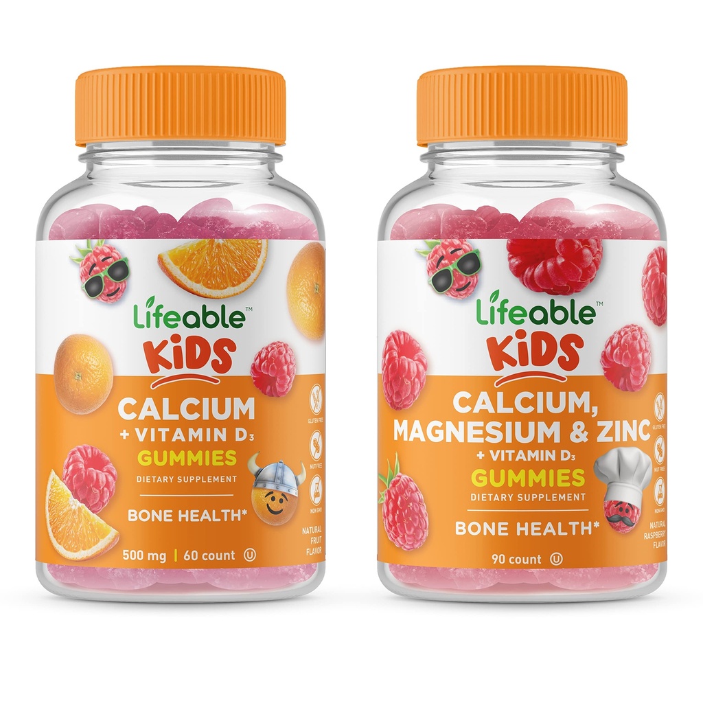 Calciu de viață cu vitamina D Copii + Calciu Magneziu & Zinc Copii, Gume Bundle - mare Tasting, Suplimentul de vitamine, Gluten gratuit, OMG gratuit, Gummy mestecabil