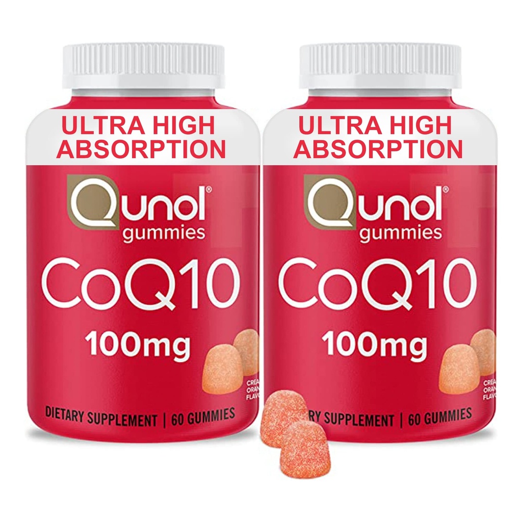 Qunol CoQ10 Gummies, CoQ10 100mg, Delicious Gummy Suplimente, Ajuta la sustinerea sanatatii inimii, Vegan, Gluten gratuit, Ultra mare absorbtie, 2 luni de aprovizionare (60 Conte, pachet de 2)