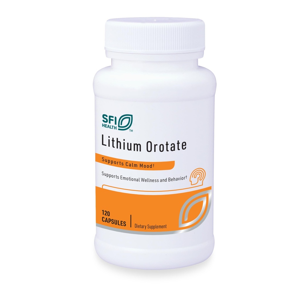 Klaire Labs SFI Health Litiu Orotate 4.8 mg - Poate ajuta la echilibru Mood - Biodisponibil Litiu Orotate Supliment - Trace Minerale Promovează Focus, Memorie, Cognitive & Mood Support (120 capsule)