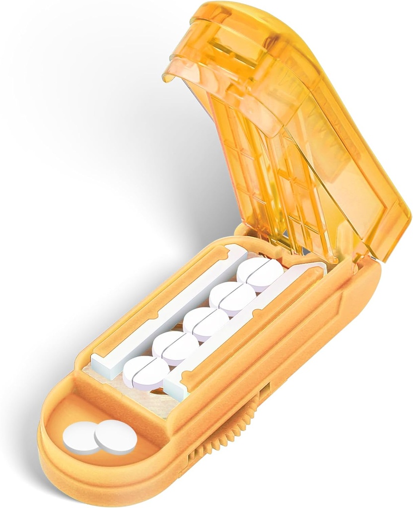 DUBSTAR Pill Cutter Splitter pentru pastile mici și mici, cuttere pastile multiple pentru pastile mici sau mari, Splitter pilula reglabil cu dispozitiv de centrare și Garda lamei pentru tablete multiple (Orange)
