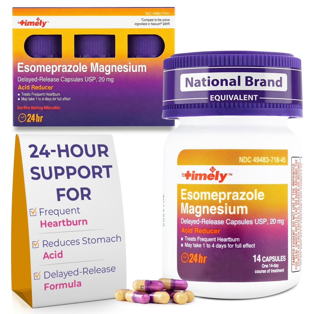 Esomeprazol Magneziu 20 mg Antiacid Pastilele - Reductor de acid gastric, Relief cardiac frecvent & Acid Reflux Medicina - 24 ore Esomeprazol capsule cu eliberare întârziată - 42 Număr de capsule