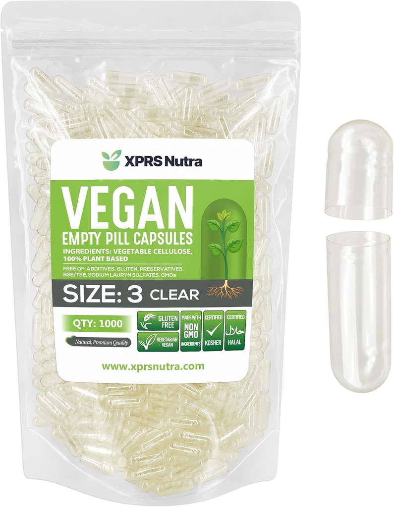 XPRS Nutra Dimensiune 3 Capsule goale - 1000 Conte clar capsule Vegan gol - Pastile vegetariene - capsule vegetale DIY Umplere - Capace Veggie Pilula