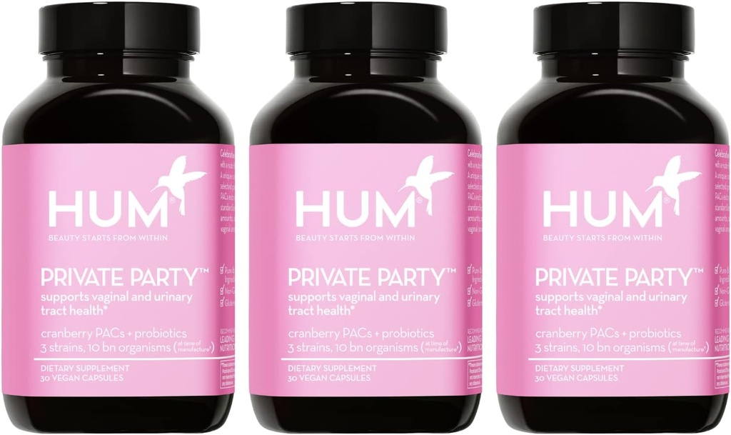 HUM Private Party Probiotice vaginale pentru femei, pH echilibru și suport tract urinar Probiotic Vaginal Supliment cu Cranberry & Lactobacillus Blend, Femei de sănătate Pastile de afine, 90 capsule