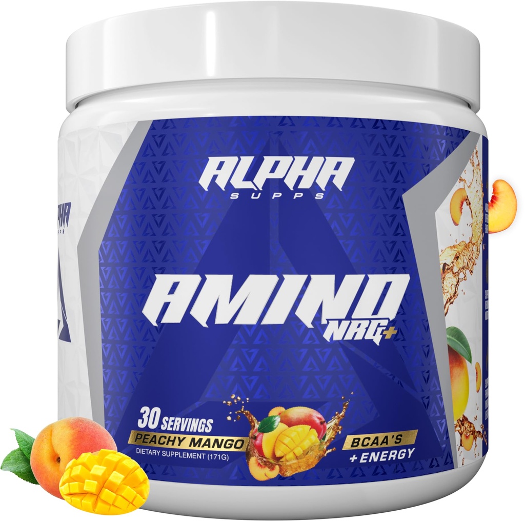 Alpha Supps Amino NRG+ BCAA Amino Energetic Recovery Powder - Hidration Blend with Electrolytes - Focus Blend for Optimal Performance Support in Men & Women (30 Servings, Peachy Mango)