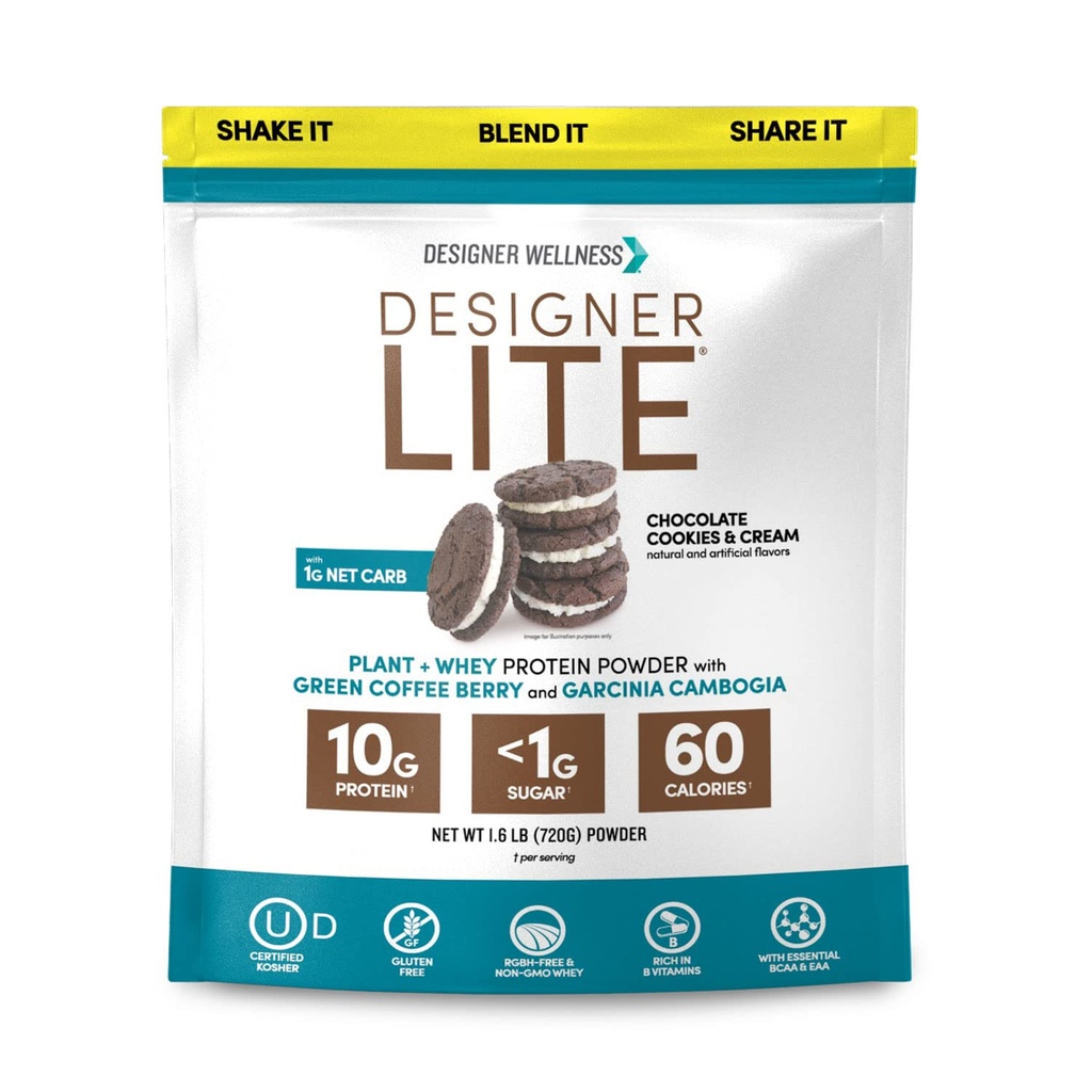 Designer Wellness, Designer Lite, Low Calorie Proteina naturala, Prebiotic Fiber, Key Vitamine & Minerale, Chocolate Cookie-uri & Cream, 25.6 Ounces