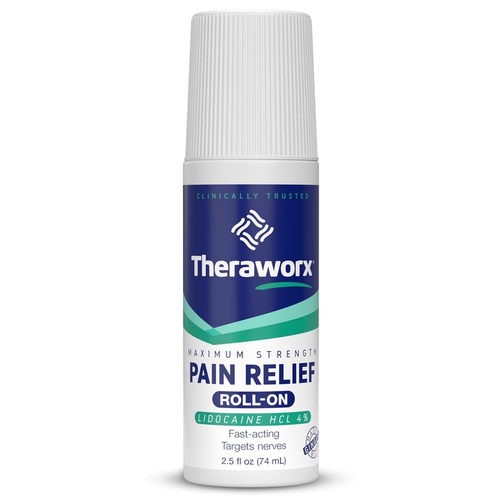 Theraworx Putere maximă Durere Relief Roll-On cu Lidocaină, Fast-Actioning - 2,5 Oz - 1 Conte