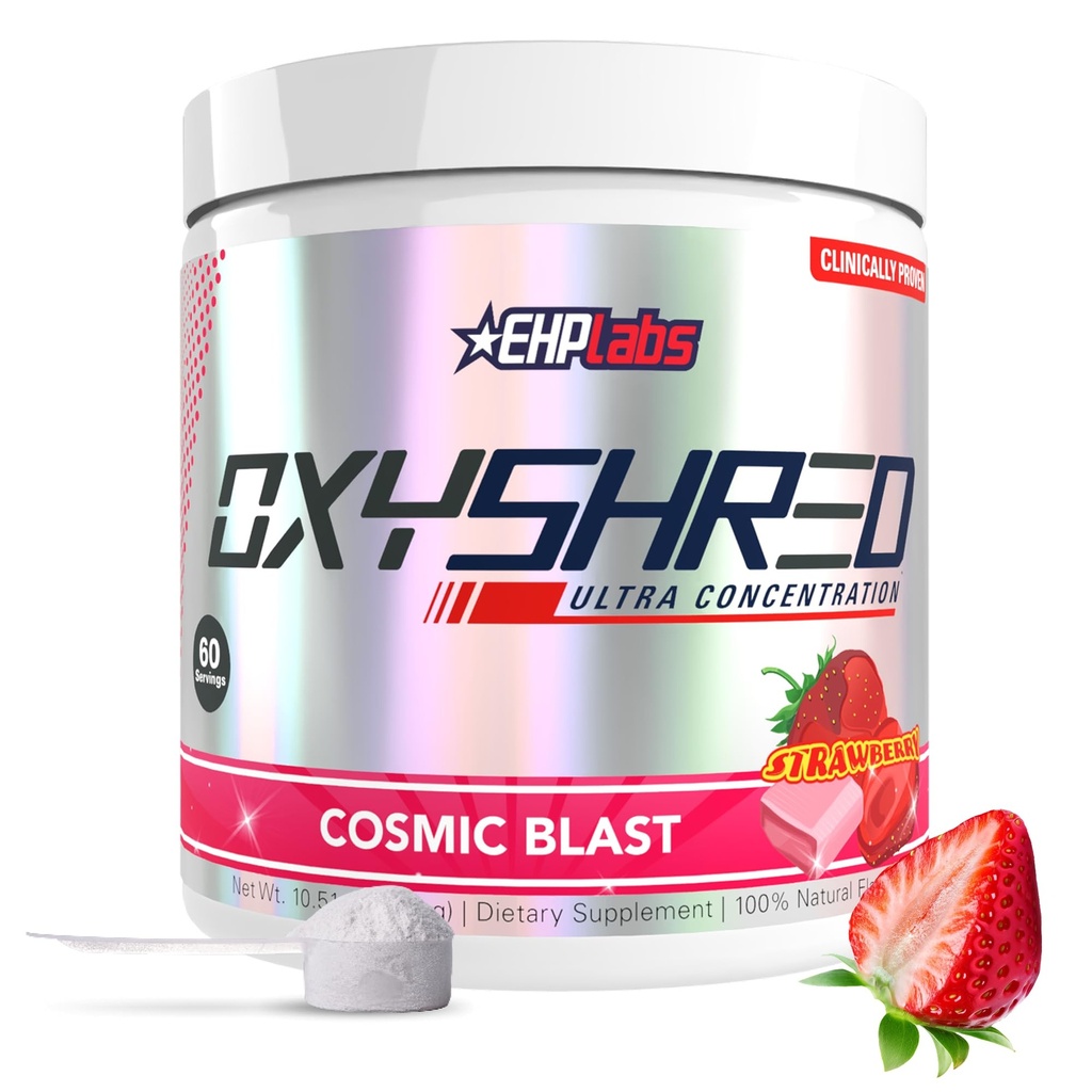 EHP Labs OxyShred Pre Workout pulbere - Preworkout pulbere cu L Glutamina si Acetil L Carnitina, Energy Boost Drink - Cosmic Blast, 60 Serviri