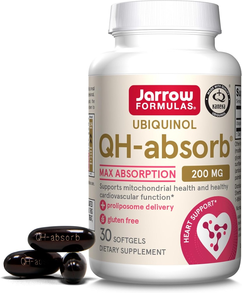 Jarrow Formulas CoQ10 200mg Softgels - 30 zile de aprovizionare, Ubichinol Co Q 10 Supliment pentru sanatatea cardiovasculara, 30 Softgels