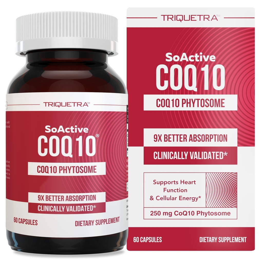 SoActive CoQ10® 250 mg: CoQ10 Fitozom cu până la 9X Absorbție superioară - Livrare celulară dovedită - susține producția de energie celulară (60 capsule)