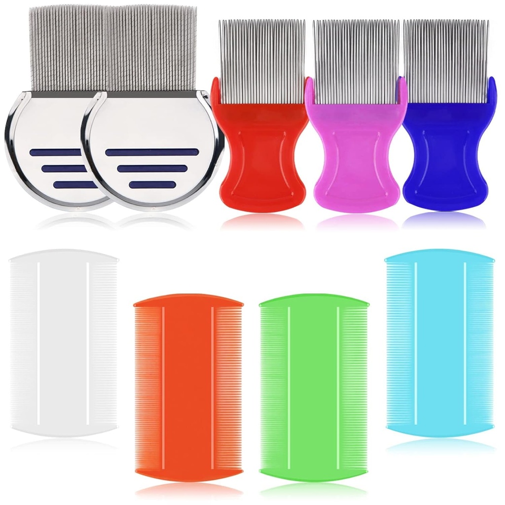 LABOTA 9 PC-uri Licee Combs, Flea Combs, par dublu piepteni dinti cu fețe fine, îndepărtarea mătreață Comb cu dinți metalici, oțel inoxidabil Louse și Nit Comb pentru tratamentul păduchi cap