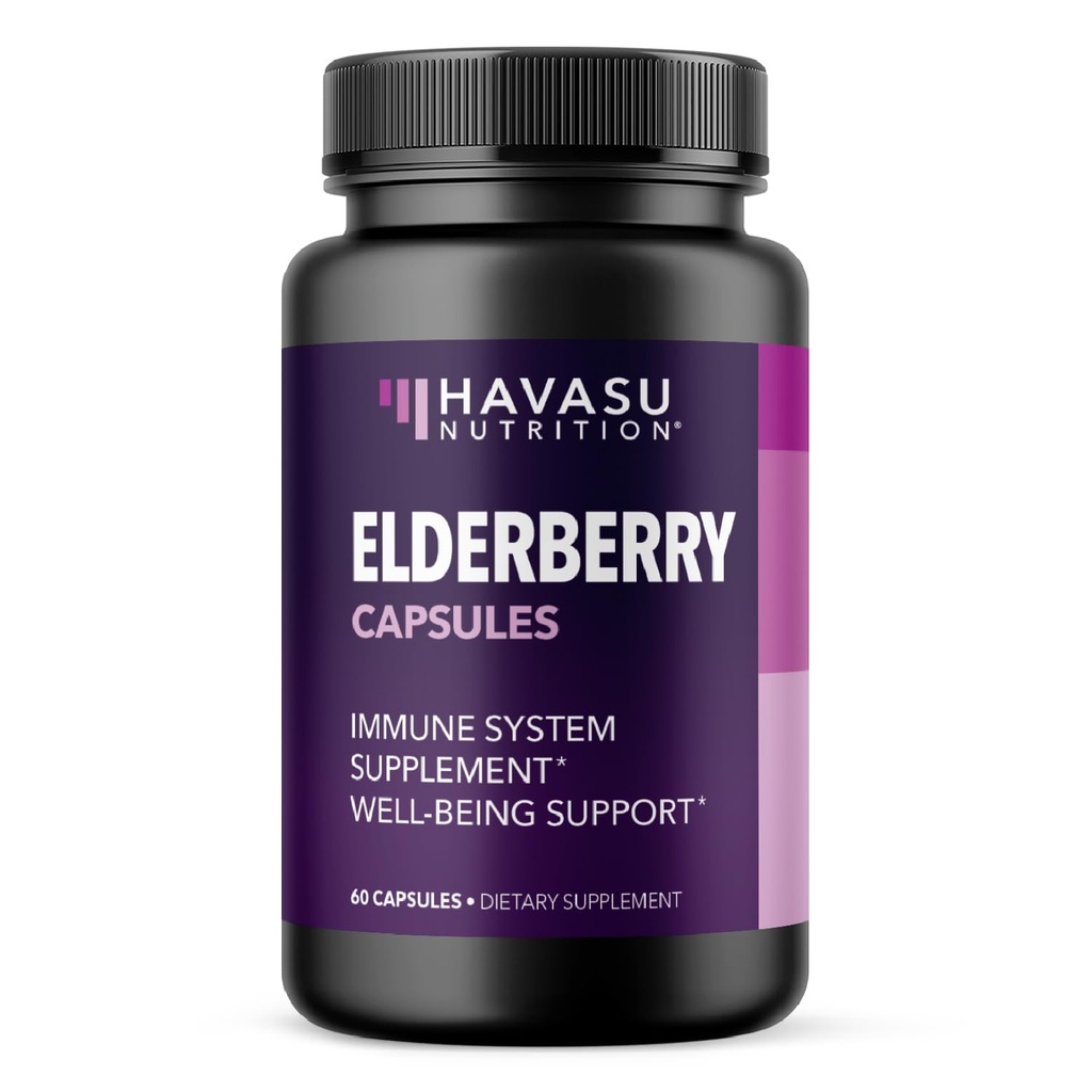 Sambucus Black Elderberry Capsule - Supliment de sprijin imun pentru adulți - 400 mg de extract Per Servire pentru Wellness Global - Vegetarian-Friendly, Non-GMO, Nearomat - 60 Conte, 2 Luna de aprovizionare