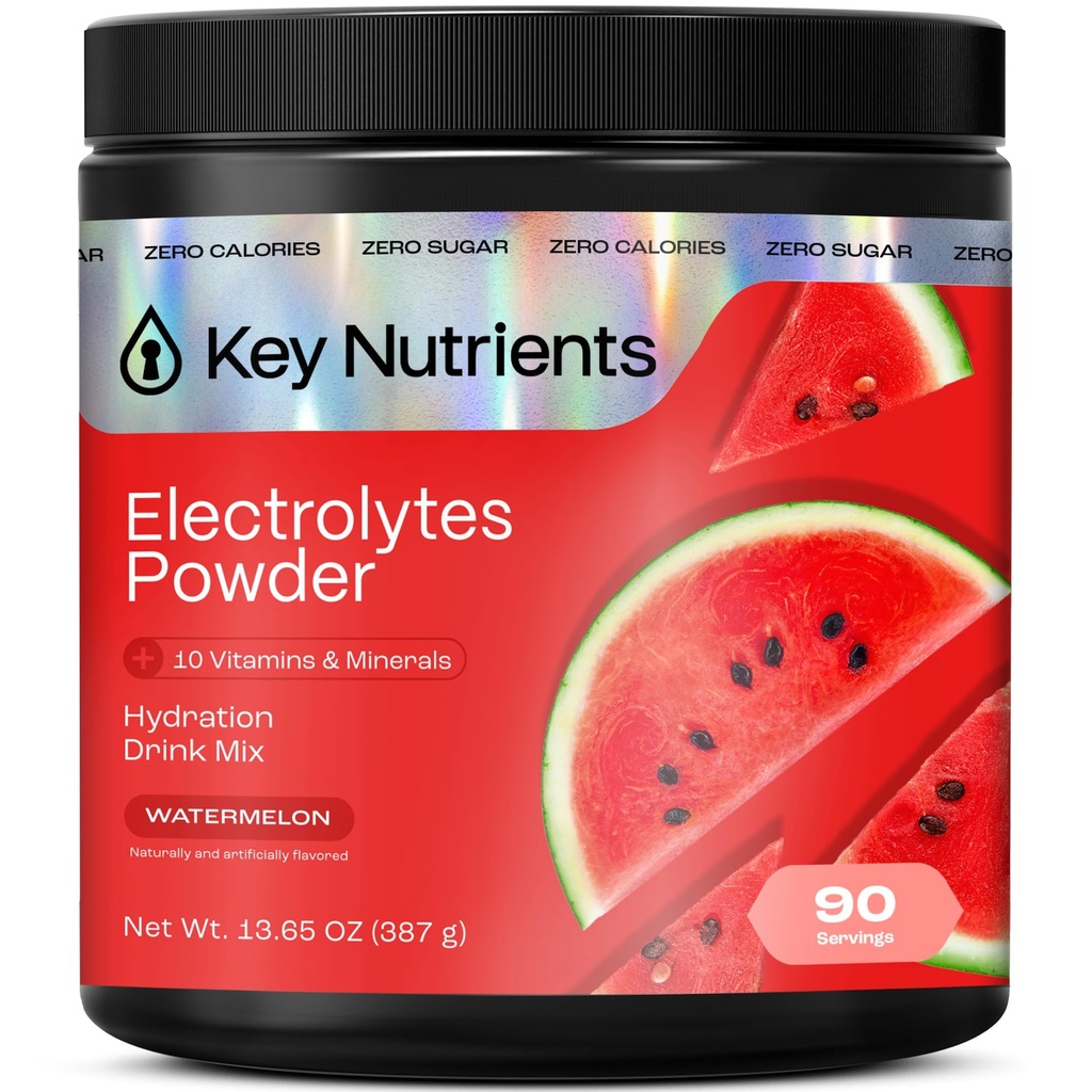 NUTRIENTE KEY Multivitamine Electroliti Pulbere Nu Zahăr pentru recuperare - Pepene verde presat Electrolit Pulbere - Pulbere de hidratare - Fără calorii, gluten Electroliți Free Pulbere - 90 Serviri