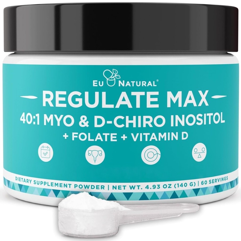 Regulează MAX Myo-Inositol & D-Chiro Inositol Supliment pulbere pentru femei cu vitamina D & Folate POSS Nutritional Support, Hormone Echilibru & Fertility Support, Nearomat 60 Serviri