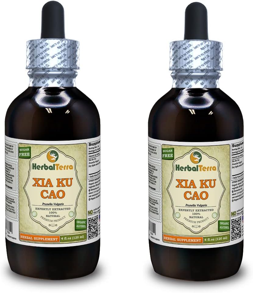 Xia Ku Cao, Prunella (Prunella Vulgaris) Tinctură, Extract lichid de Spike organic uscat (Brand Name: HerbalTerra, Proudly Made in USA) 2x4 fl.oz (2x120 ml)