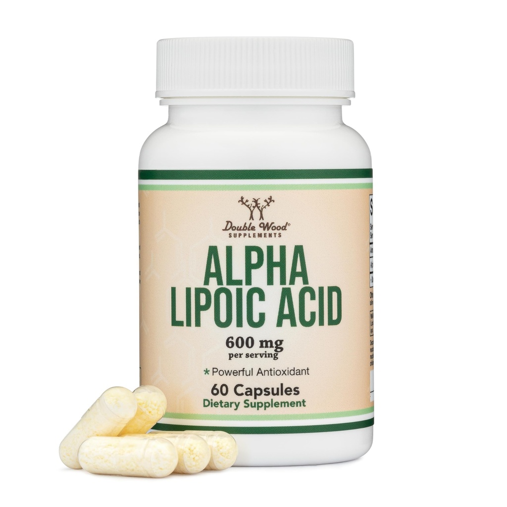 Alpha Acid lipoic 600 mg per Serving, 60 capsule (a treia parte testat, non-GMO, gluten gratuit, Vegan sigur) Antioxidant potent pentru neuropatie și sănătate cardiovasculară (ALA Supliment) de lemn dublu