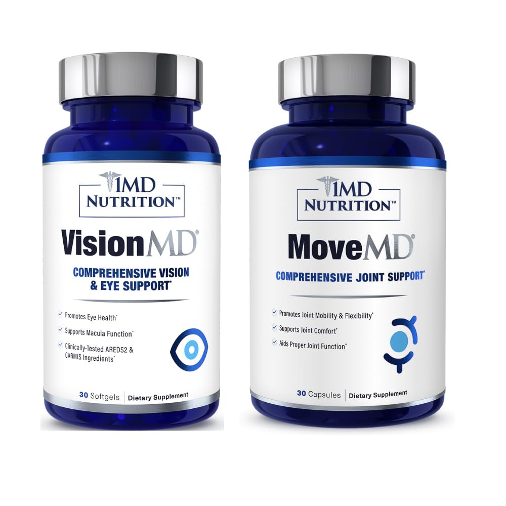 1MD Nutriție MoveMD & VisionMD Suport comun & Îngrijirea Ochilor - Colagen, Acid hialuronic, Astaxantină, OptiLut Lutein, Zeaxantină
