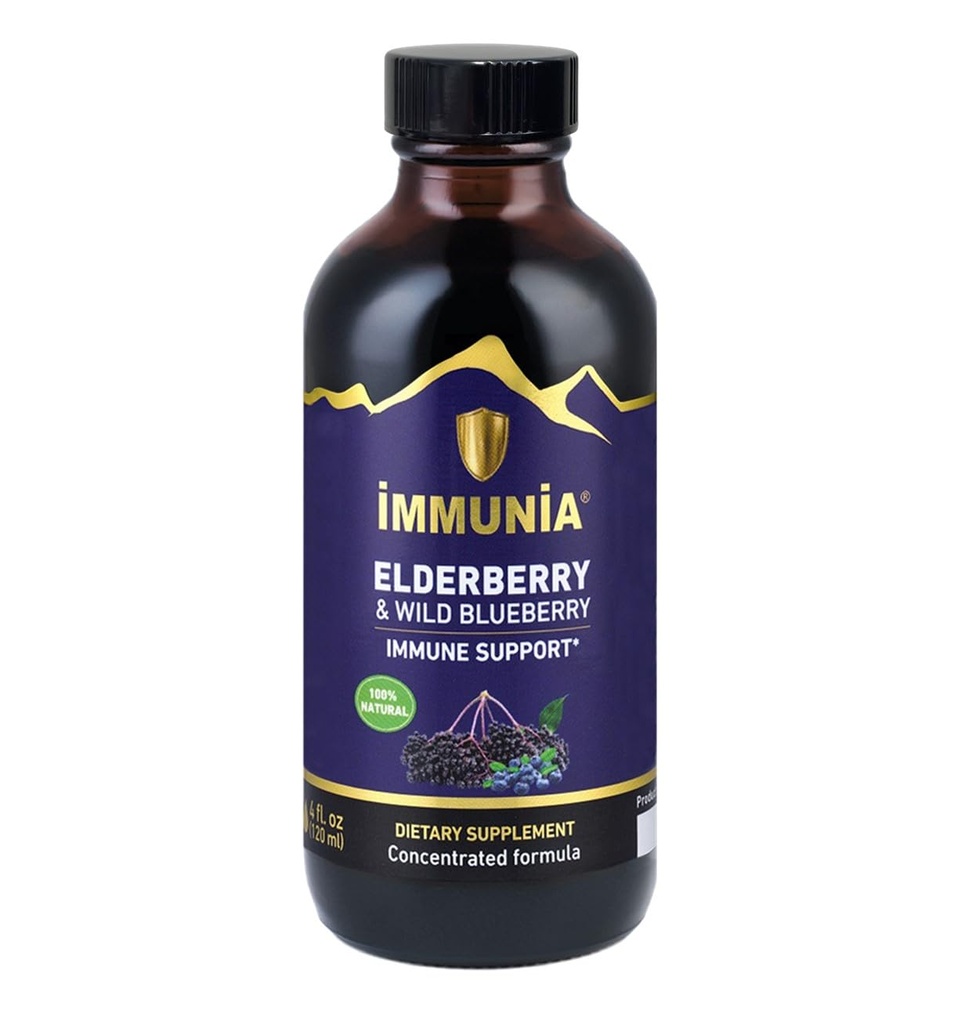 Imunia Elderberry & Wild Blueberry Concentrat. Consolidarea sistemului imunitar natural. Gust delicios. Aprovizionare de 24 de zile. (1 Pachet)