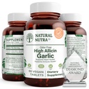 Natural Nutra High Allicin Usturoi Supliment, Sprijină Sistemul imunitar, Îmbunătățește Sănătatea inimii, Îmbunătățirea Enzime Sănătate, Digestia mai bună, Lupte Rece și Flu, Vanilie Coating, 500mg, 60 comprimate Vegan