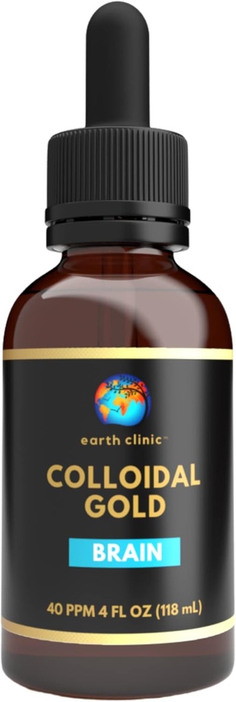 Clinica Earth ® Aur coloidal - 4 oz Dropper Sticla, 40 PPM Dublu Potenta, Nanoparticule pure de aur - Imbunatatirea sanatatii creierului si suport cognitiv