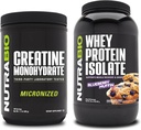 NutraBio Creatina Monohidrat, Nearomate, 500g și Whey Proteine Izolat, Blueberry Muffin, Supliment Bundle - Energie musculară, Lean musculare de creștere, recuperare, și puterea