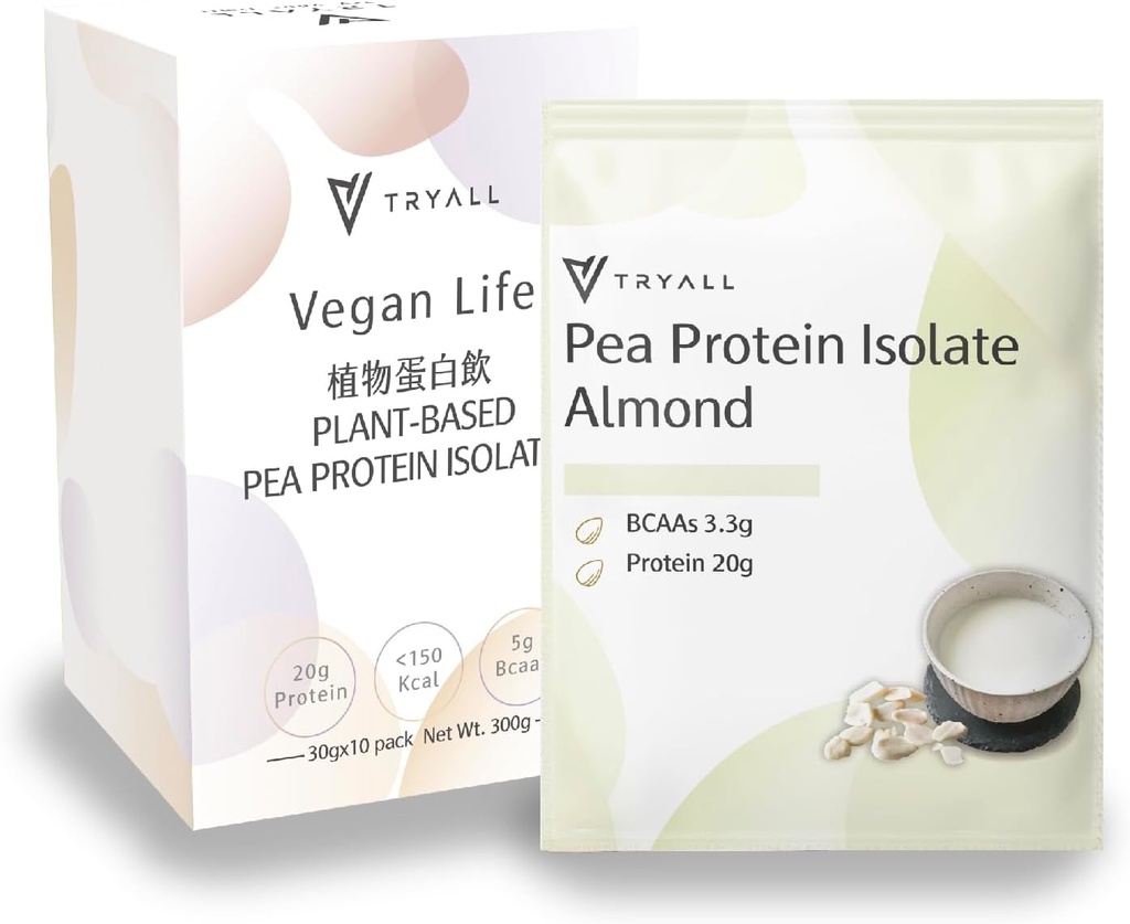 tryALL Plant Pe bază de Pea Proteine pulbere Izolat (20g de proteine) Sachete de călătorie (Almond Milk, 10 cutii)