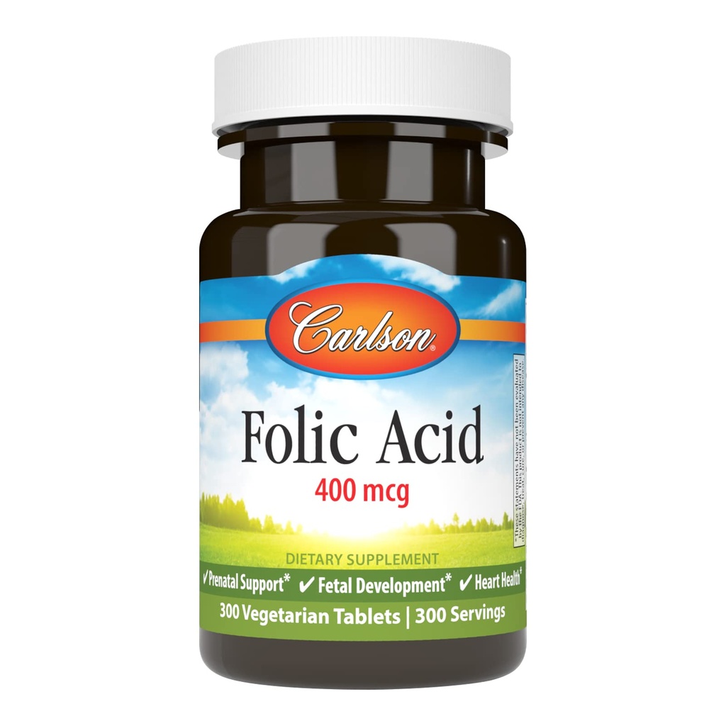 Carlson - Acid folic, 400 mcg, oferă suport prenatal important, Dezvoltare fetală, 300 comprimate