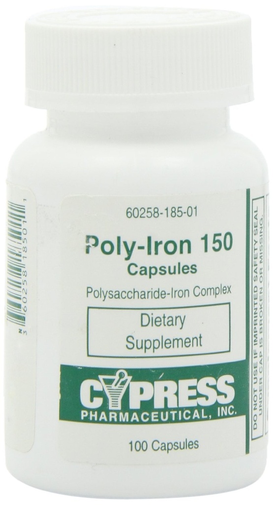 Supliment alimentar - Capsule din policarbonat de fier 150 mg (100 capsule per flacon) de Cypress Pharmaceutical #185-01 (2 flacoane a 100 capsule)