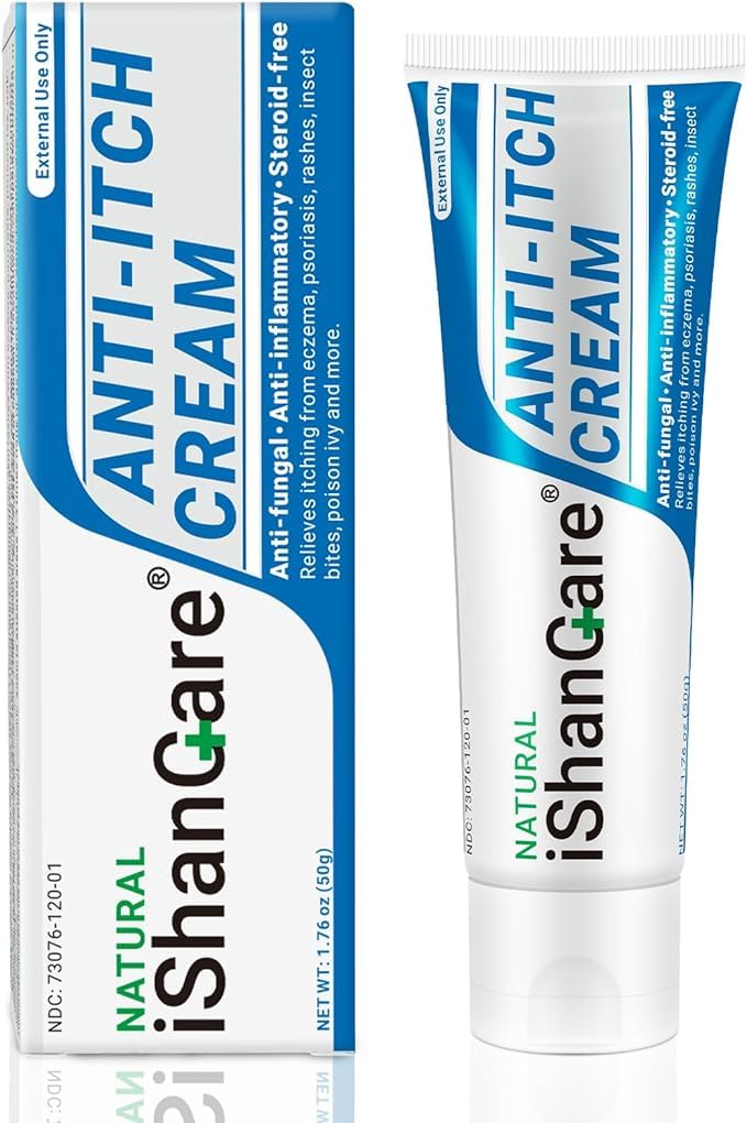 ishancare Anti Itch Soothing Cream Extra Force Skin Itch Relief Ointment, for Full Body Itching Caused by Sezonal Changes, Dermatita, Eczema, Eruptii cutanate, Psoriazis, Hives, Bites, Poison Ivy, 1.76 oz