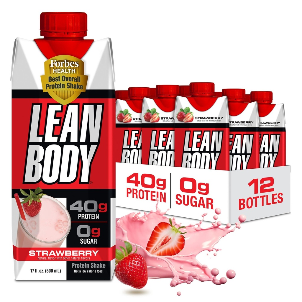 Labrada Lean Body Ready-to-Drink Proteina Strawberry Shake, 40g Proteine, Whey Blend, 0 Zahăr, Gluten Free, 22 Vitamine & Minerale, 17 Ounce (Comentariu reciclabil & Lid - Pachet de 12) LABRADA